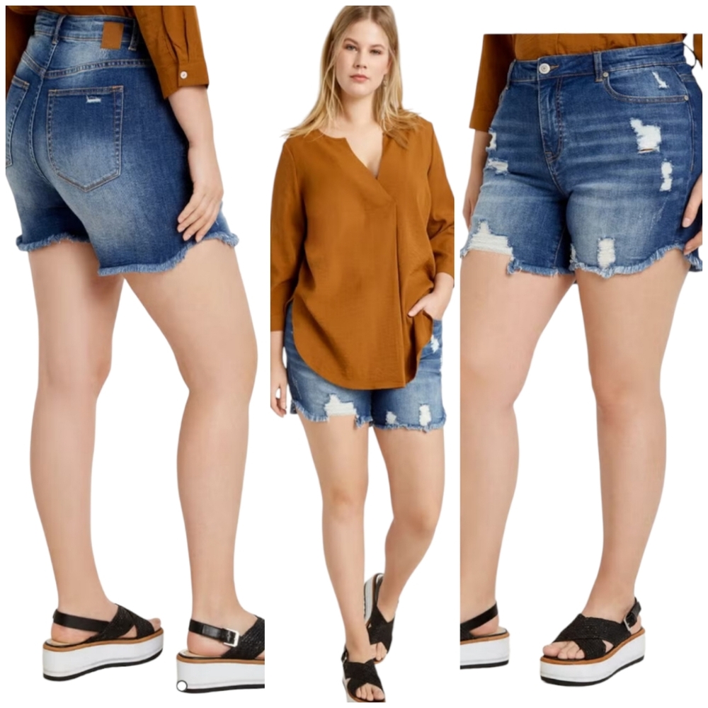 ELOQUII DISTRESSED SHORTS